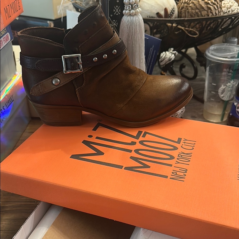 Miz Mooz Chestnut Buckle Ankle Boots